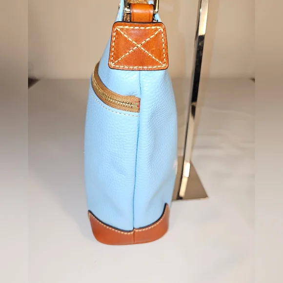 Dooney & Bourke Sky Blue and Tan Pebbled Leather Crossbody Bag - Picture 5 of 10